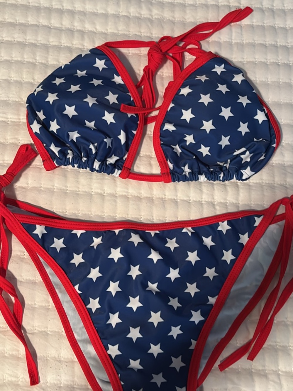 Navy Star Print Bikini with Red Trim
